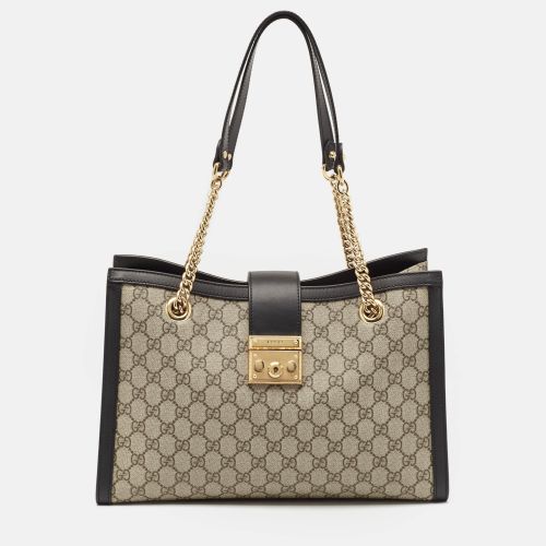 Beige GG Supreme Canvas and Leather Medium Padlock Tote - Gucci - Modalova