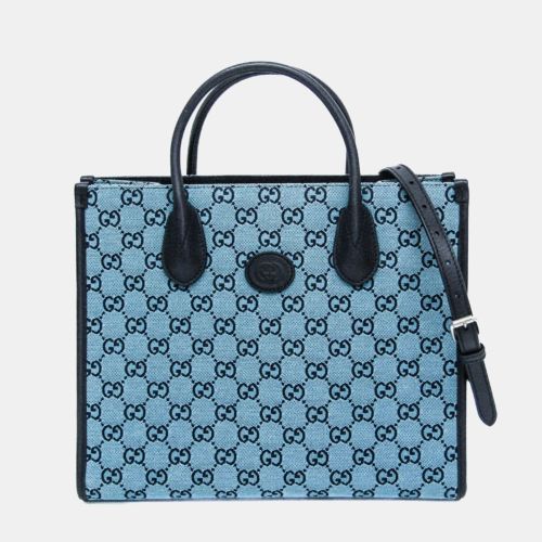 Blue Leather, GG Canvas Shoulder Bag - Gucci - Modalova