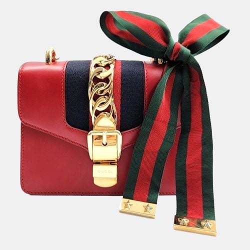 Gucci Red Leather Mini Sylvie Bag - Gucci - Modalova