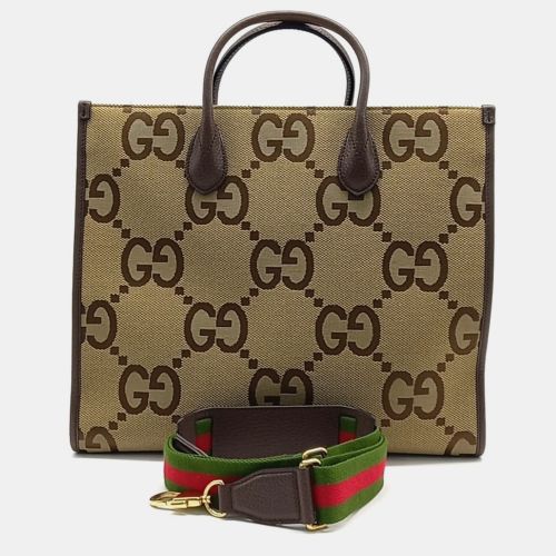 Brown Canvas Jumbo GG Tote And Shoulder Bag - Gucci - Modalova