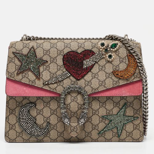 Pink GG Supreme Canvas and Suede Medium Crystals Embellished Dionysus Shoulder Bag - Gucci - Modalova