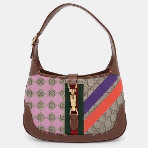 Brown/ GG Supremecanvas Leather Jackie 1961 Geometric Print Small Shoulder Bag - Gucci - Modalova