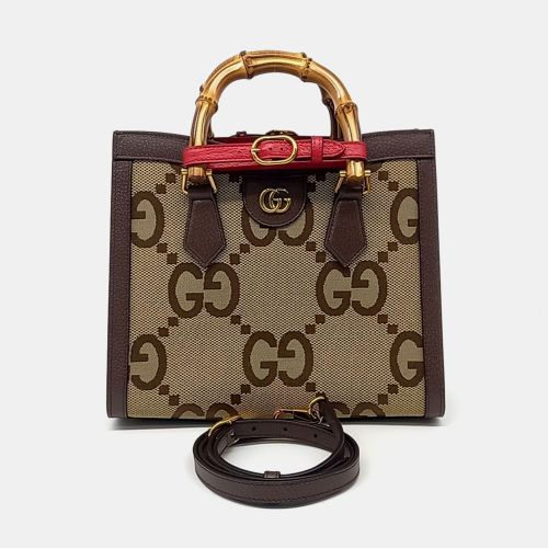 Brown Coated Canvas and Leather Diana Bamboo Tote Bag Small - Gucci - Modalova