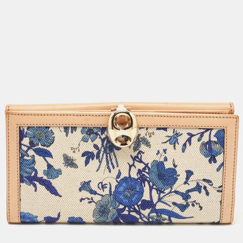 Beige Floral Print Canvas and Leather Wave Continental Wallet - Gucci - Modalova