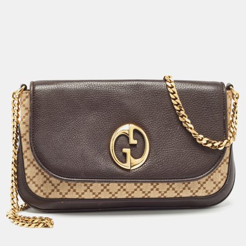 Beige/ Diamante Canvas and Leather GG Chain Shoulder Bag - Gucci - Modalova