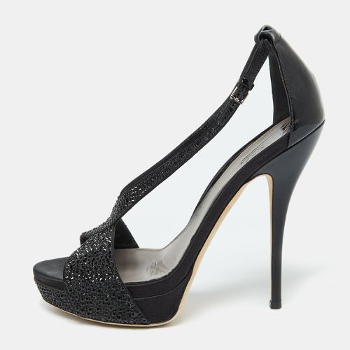 Satin and Patent Leather Crystal Embellished Platform Sandals Size 39 - Gucci - Modalova