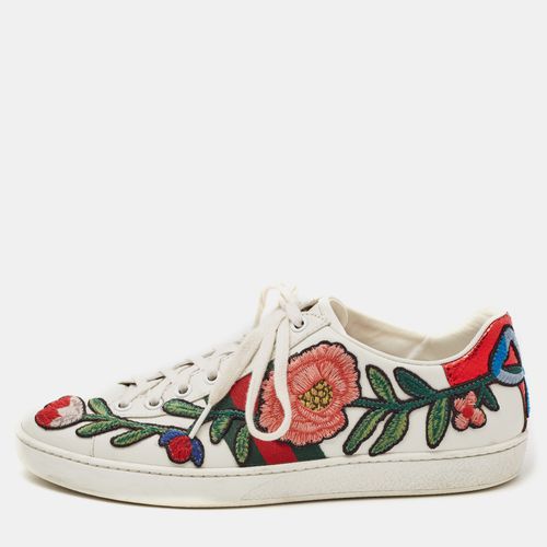 Leather Floral Embroidered Ace Low Top Sneakers Size 38.5 - Gucci - Modalova