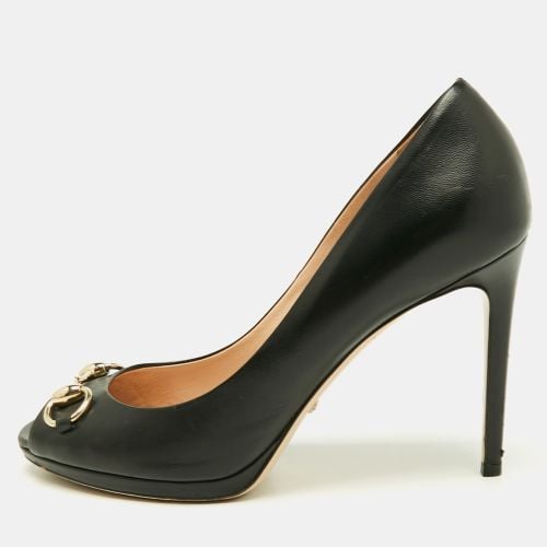 Leather New Hollywood Horsebit Peep Toe Pumps Size 38.5 - Gucci - Modalova