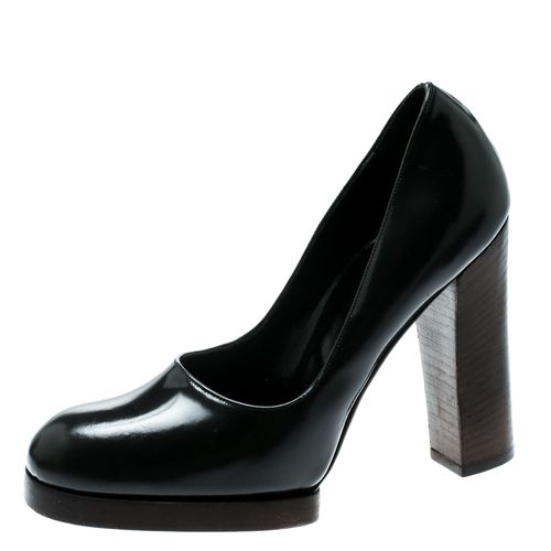 Dark Leather Block Heel Pumps Size 37 - Gucci - Modalova