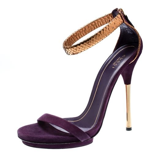 Suede And Metallic Python Kelis Ankle Strap Sandals Size 41 - Gucci - Modalova