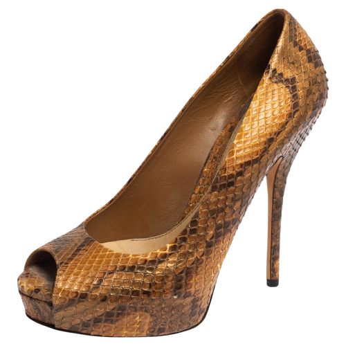 Two Tone Python Leather Peep Toe Platform Pumps Size 38 - Gucci - Modalova