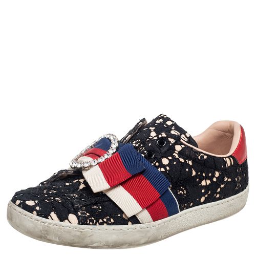 Lace Ace Web Crystal Embellished Slip On Sneakers Size 34.5 - Gucci - Modalova