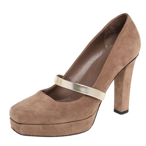 Dark Suede Mary Jane Platform Pumps Size 38 - Gucci - Modalova