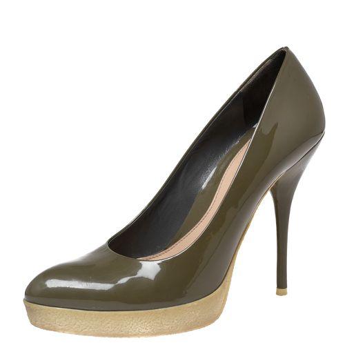 Olive Patent Leather Platform Pumps Size 38 - Gucci - Modalova