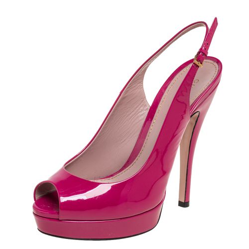 Magenta Patent Leather Peep-Toe Platform Slingback Pumps Size 38 - Gucci - Modalova