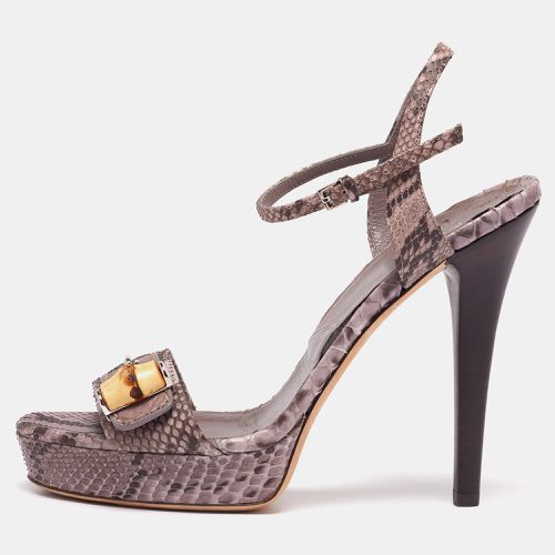 Brown Python Leather Bamboo Ankle Straps Platform Sandals Size 37 - Gucci - Modalova