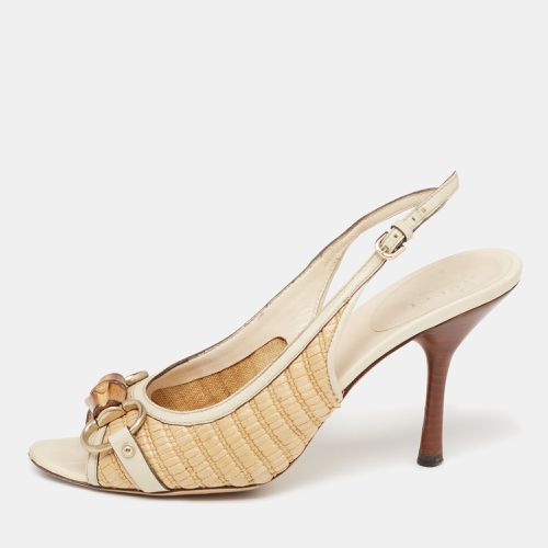 Beige Raffia And Leather Bamboo Horsebit Slingback Sandals Size 36.5 - Gucci - Modalova