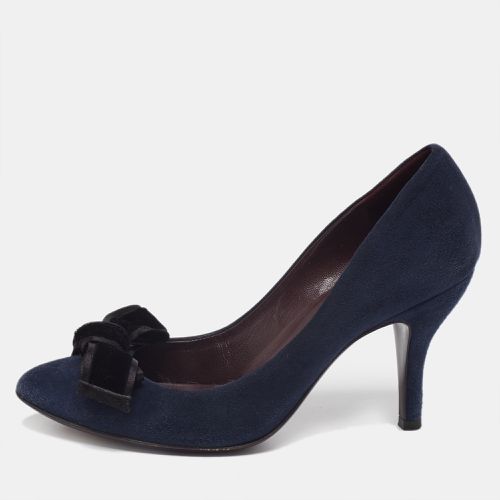 Navy Suede Bow Round Toe Pumps Size 36.5 - Gucci - Modalova