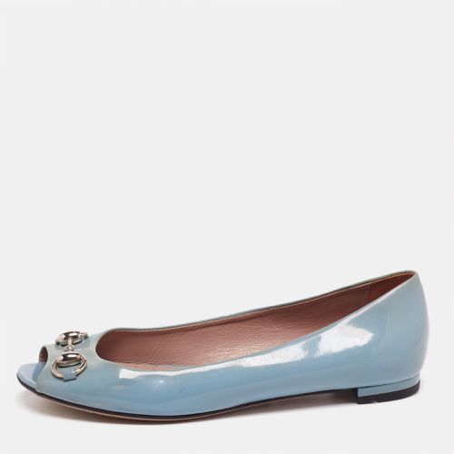 Patent Leather Horsebit Peep Toe Ballet Flats Size 36.5 - Gucci - Modalova