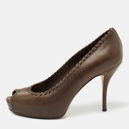 Leather Whipstitch Peep Toe Platform Pumps Size 38 - Gucci - Modalova