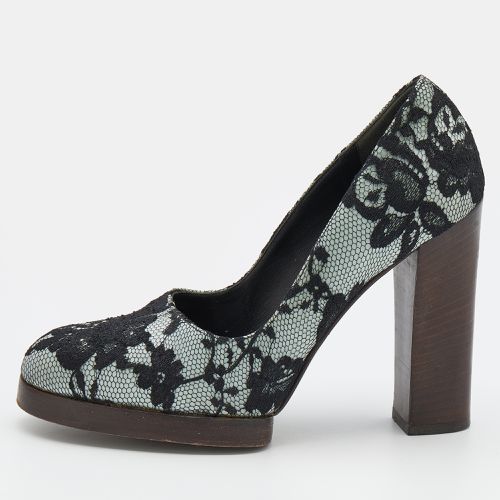 Grey Floral Lace And Satin Block Heel Pumps Size 36 - Gucci - Modalova