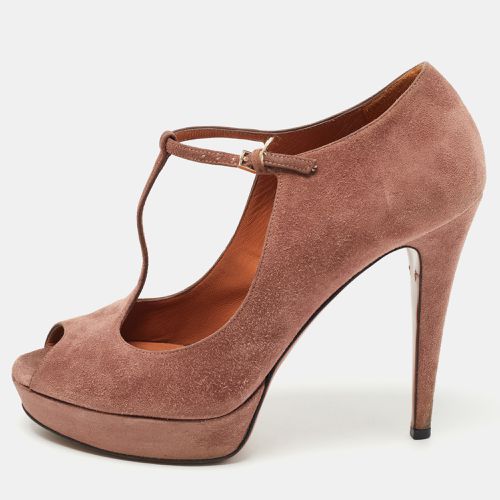 Suede Peep Toe Platform T-Strap Pumps Size 39 - Gucci - Modalova