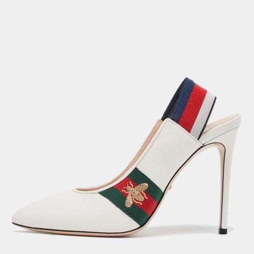 Leather Web Detail Sylvie Slingback Pumps Size 40 - Gucci - Modalova