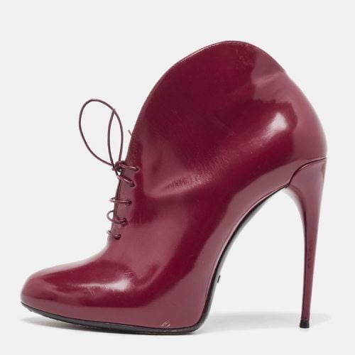 Plum Leather Kim Lace Up Ankle Booties Size 39.5 - Gucci - Modalova