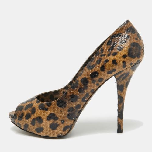 Black Leopard Print Python Open Toe Platform Pumps Size 41 - Dolce & Gabbana - Modalova