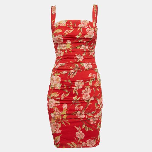 Silk Floral Print Ruched Sleeveless Dress S - Dolce & Gabbana - Modalova