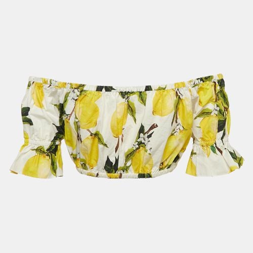 Lemon Print Cotton Off Shoulder Crop Top XS - Dolce & Gabbana - Modalova