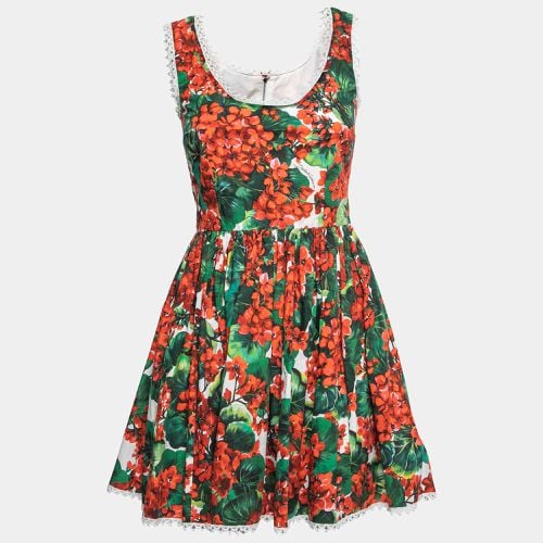 Floral Print Poplin Lace Inserts Short Dress L - Dolce & Gabbana - Modalova