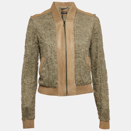 Leather Trim Lace Bomber Jacket S - Dolce & Gabbana - Modalova