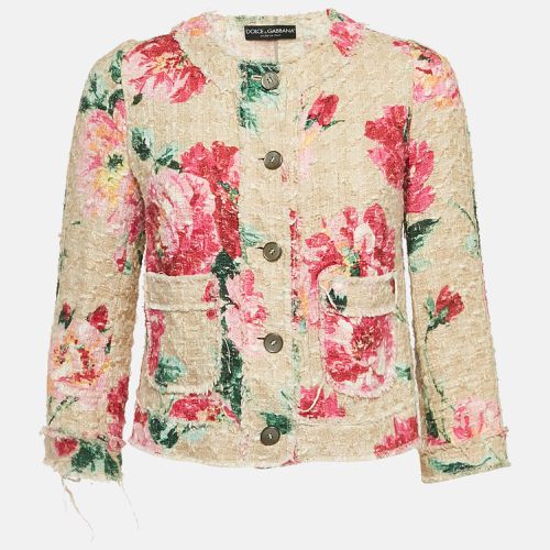 Floral Print Tweed Button Front Jacket XS - Dolce & Gabbana - Modalova