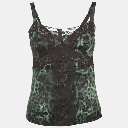 Leopard Print Lace Trim Stretch Satin Camisole Top S - Dolce & Gabbana - Modalova