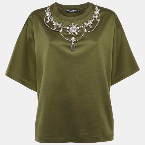 Olive Cotton Stud Embellishment Detail Crew Neck T-Shirt L - Dolce & Gabbana - Modalova