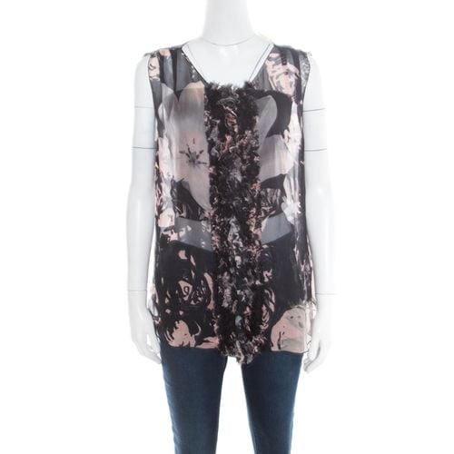 Floral Printed Sheer Silk Ruffled Applique Detail Sleeveless Top M - Dolce & Gabbana - Modalova