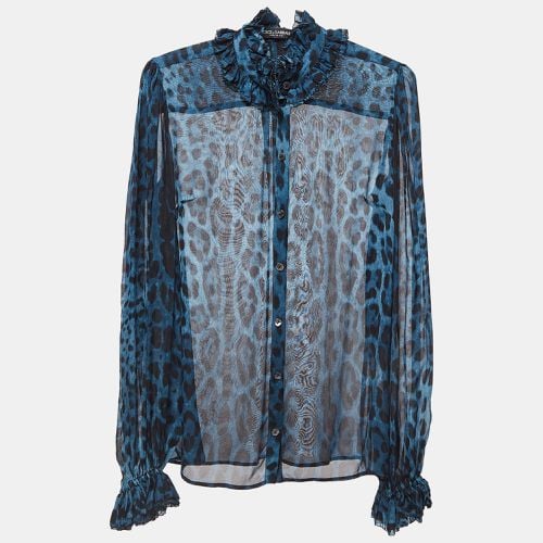 Leopard Print Silk Ruffled Semi Sheer Shirt S - Dolce & Gabbana - Modalova