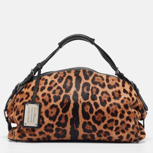 Beige/Leather Leopard Print Calfhair and Leather Duffel Bag - Dolce & Gabbana - Modalova