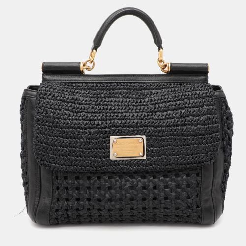 Leather and Raffia Miss Sicily Top Handle Bag - Dolce & Gabbana - Modalova