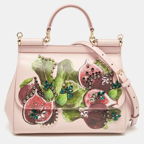 Fig Print Leather Medium Embellished Sicily Top Handle Bag - Dolce & Gabbana - Modalova