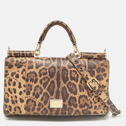 Leopard Print Lizard Leather Top Handle Bag - Dolce & Gabbana - Modalova