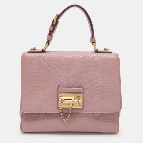 Fuchsia Lizard Embossed Leather Medium Miss Monica Top Handle Bag - Dolce & Gabbana - Modalova