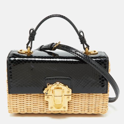 Beige Python and Wicker Lucia Top Handle Bag - Dolce & Gabbana - Modalova