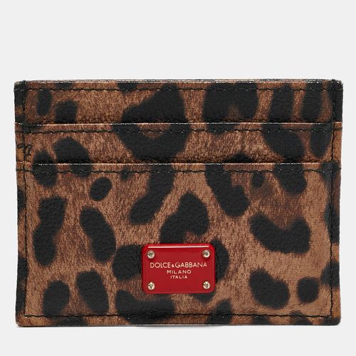 Leopard Print Coated Canvas Logo Card Holder - Dolce & Gabbana - Modalova