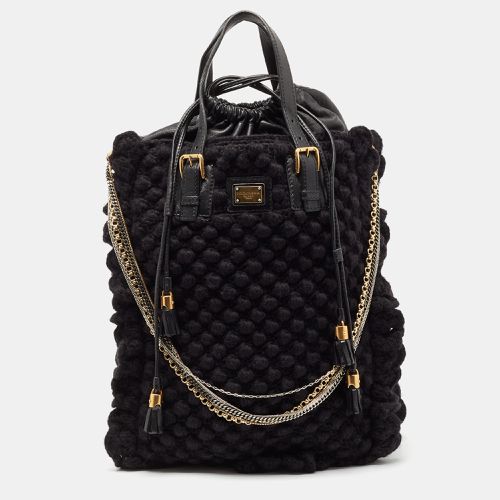 Crochet Fabric and Leather Drawstring Tote - Dolce & Gabbana - Modalova