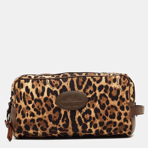 Leopard Print Fabric and Leather Cosmetic Pouch - Dolce & Gabbana - Modalova