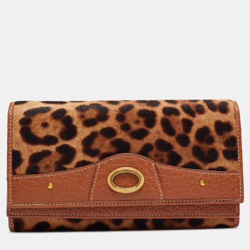 Beige Leopard Print Calfhair and Leather Double Flap Continental Wallet - Dolce & Gabbana - Modalova