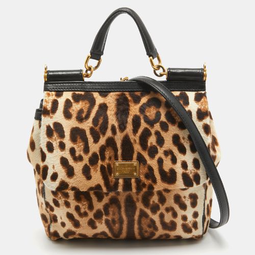 Beige Leopard Print Calfhair and Leather Medium Sicily Top Handle Bag - Dolce & Gabbana - Modalova