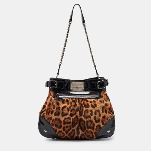 Brown Leopard Calfhair and Patent Leather Miss Silky Hobo - Dolce & Gabbana - Modalova